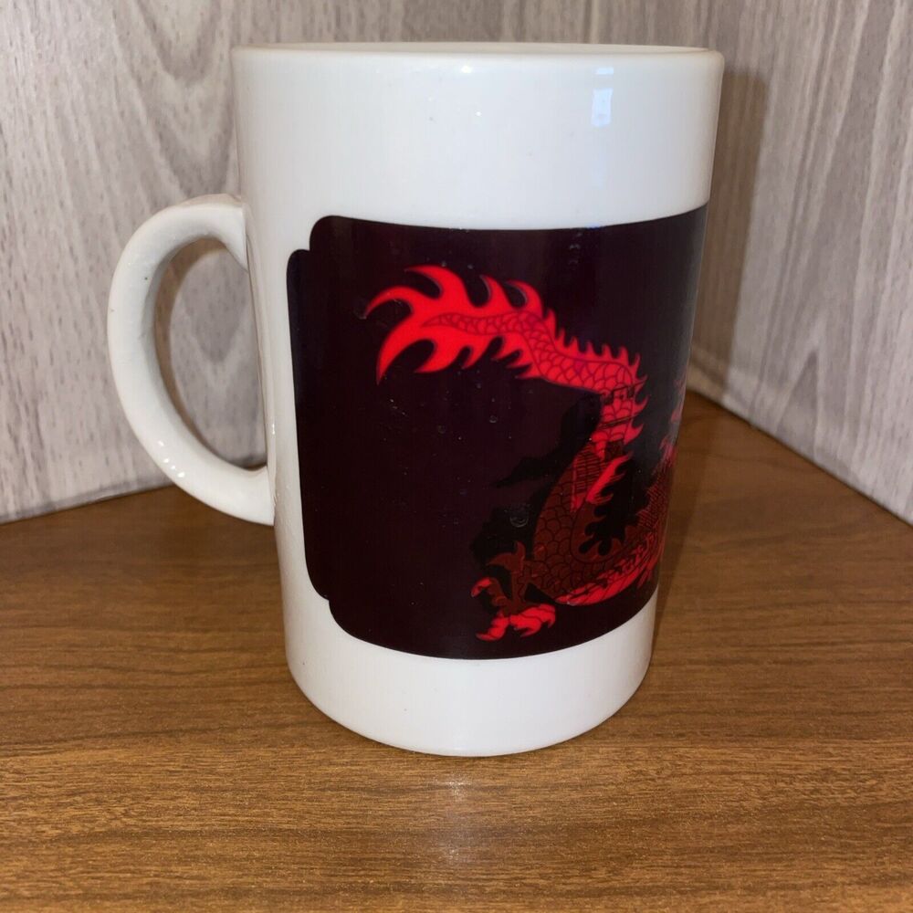 Red And Black Dragon Design On White Ceramic Coffee Mug Cup - Picture 4 of 11